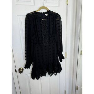 Nordstrom Just Me Me Long Sleeve Trim Detailed Layered Lace And Sheer Mini Dress